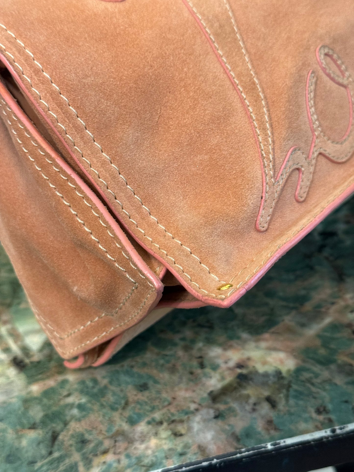 LOEWE PINK SUEDE CROWN LOGO SHOPPING TOTE