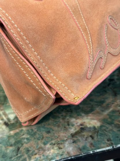LOEWE PINK SUEDE CROWN LOGO SHOPPING TOTE