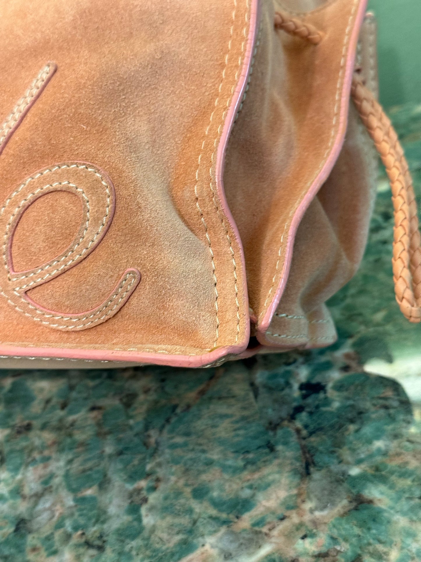 LOEWE PINK SUEDE CROWN LOGO SHOPPING TOTE