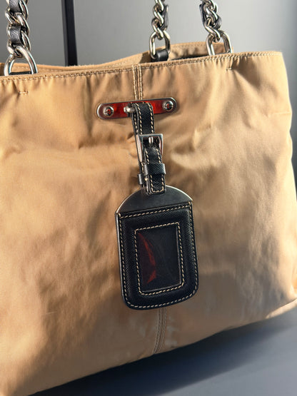 PRADA BEIGE NYLON MEDIUM SHOPPING TOTE