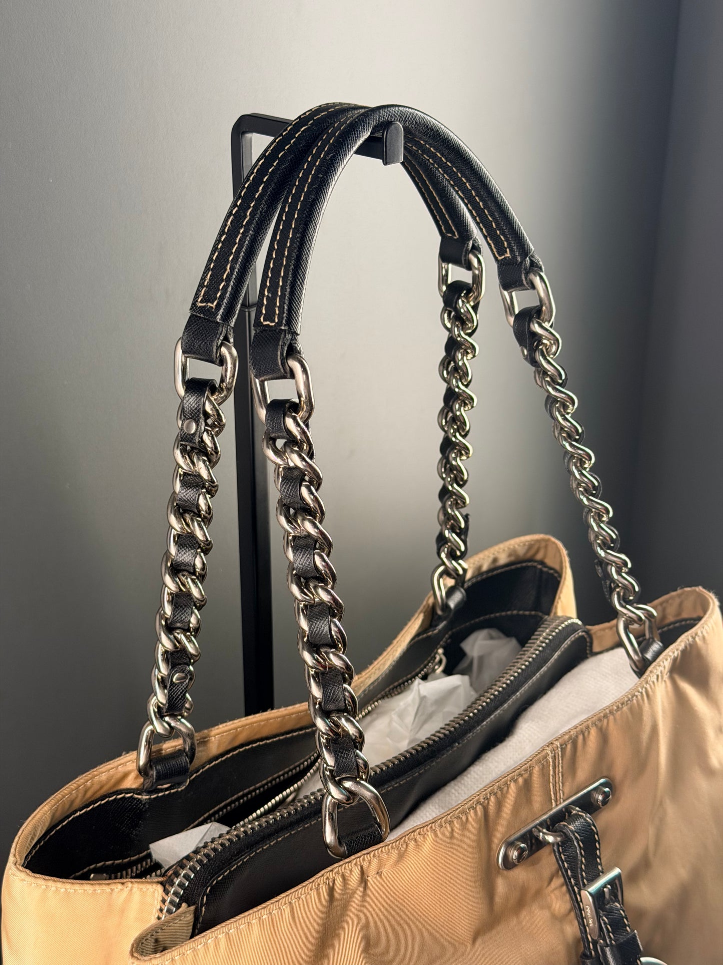 PRADA BEIGE NYLON MEDIUM SHOPPING TOTE