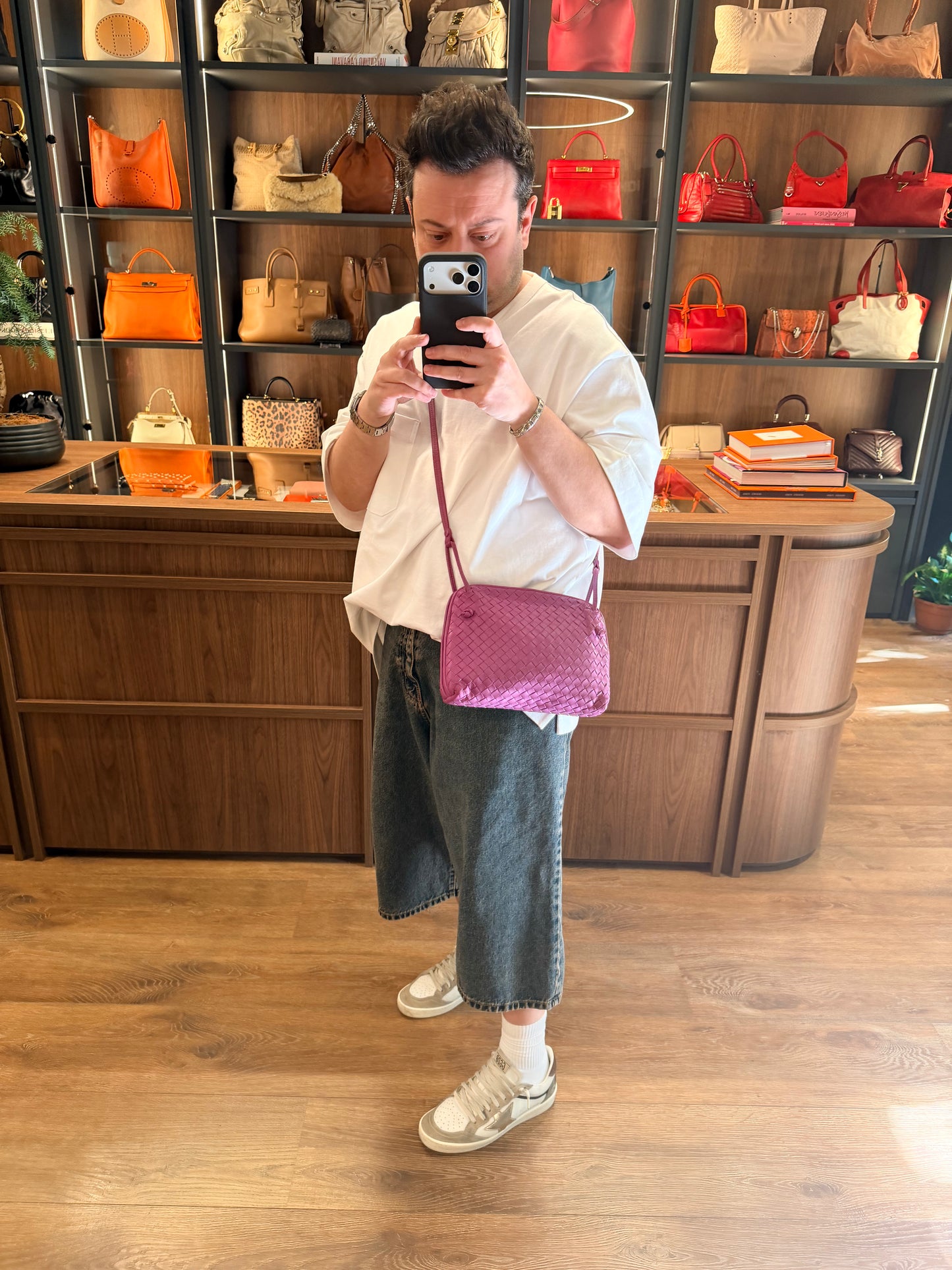 BOTTEGA VENETA HOT PINK NODINI CROSSBODY BAG