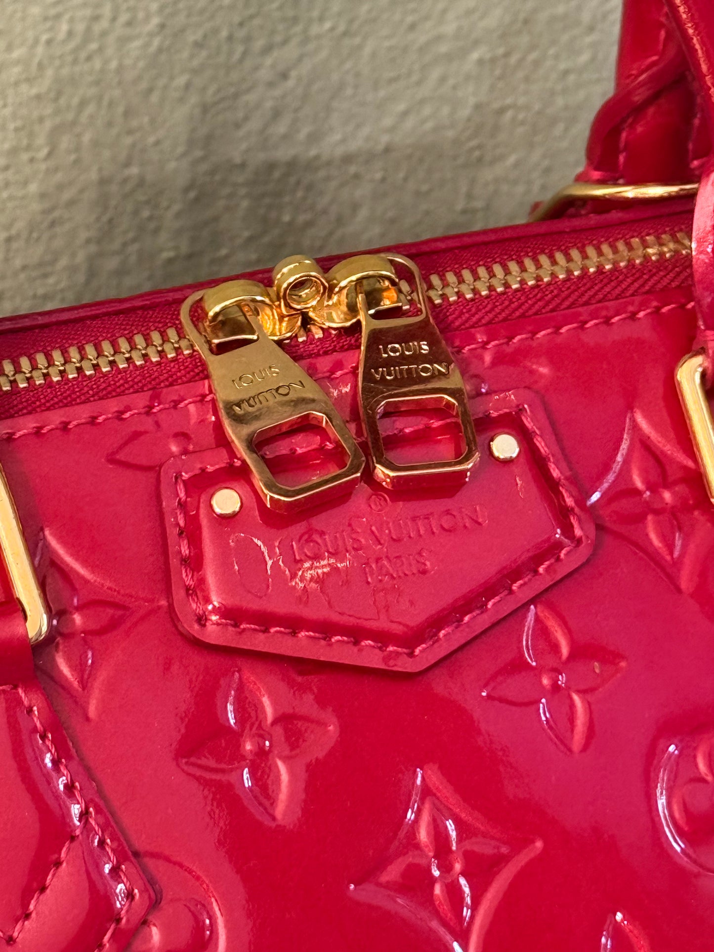 LOUIS VUITTON RED MONOGRAM VERNIS MONTANA BOSTON BAG