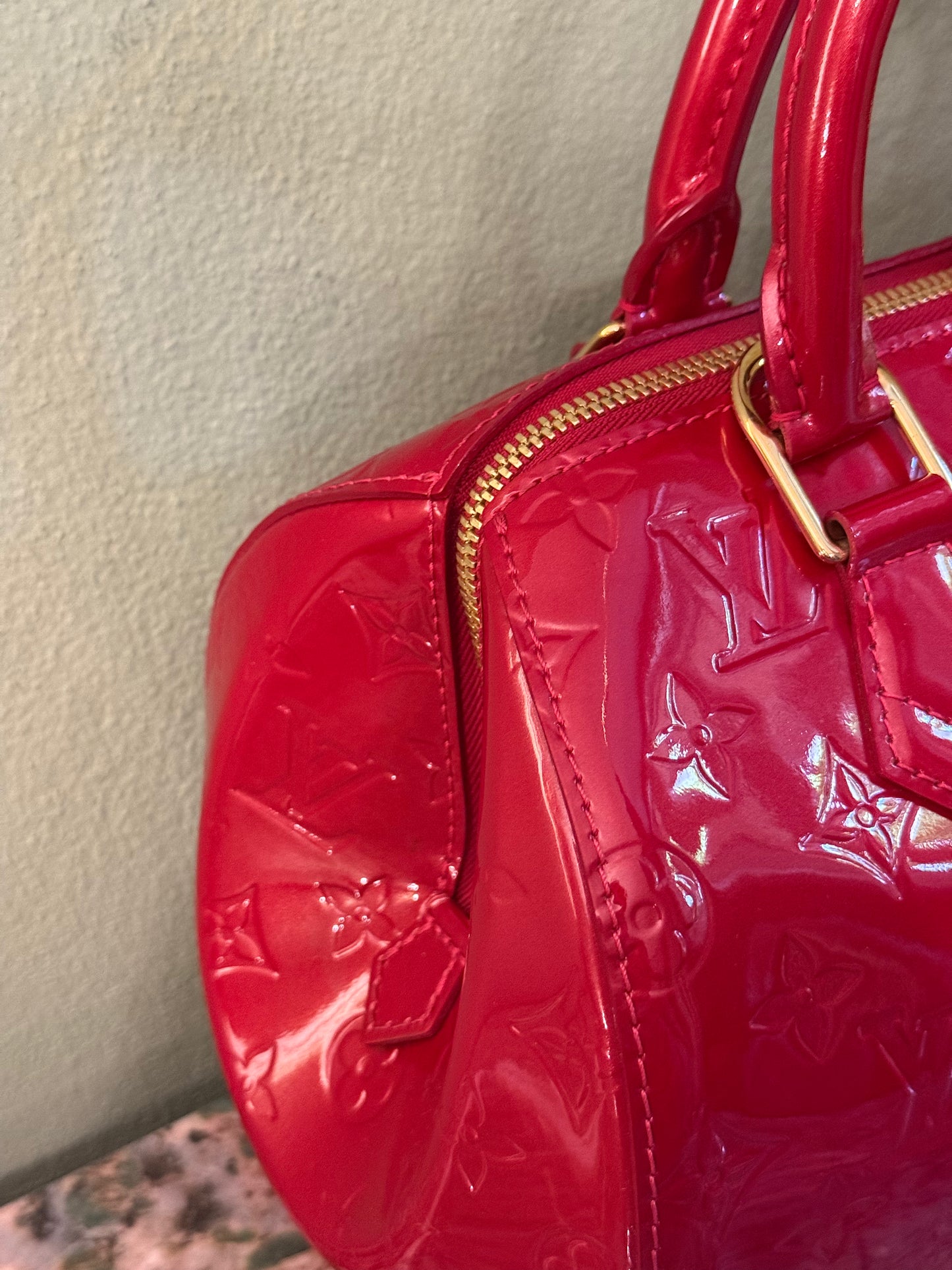 LOUIS VUITTON RED MONOGRAM VERNIS MONTANA BOSTON BAG