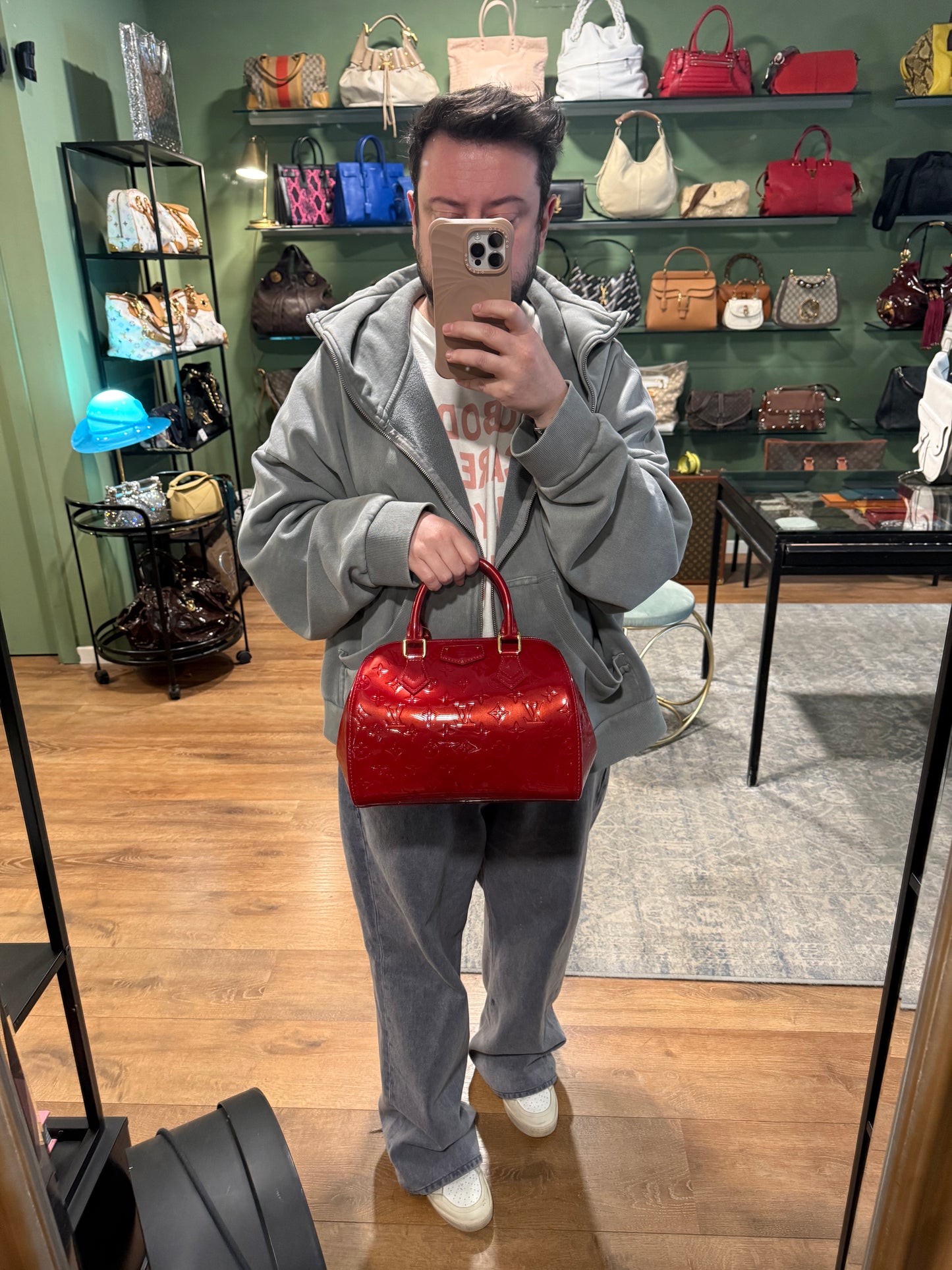 LOUIS VUITTON RED MONOGRAM VERNIS MONTANA BOSTON BAG