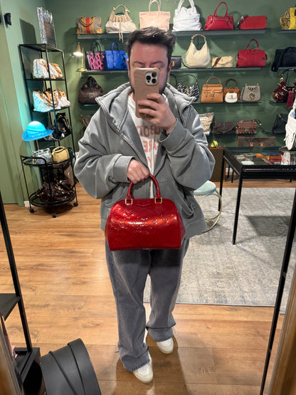 LOUIS VUITTON RED MONOGRAM VERNIS MONTANA BOSTON BAG