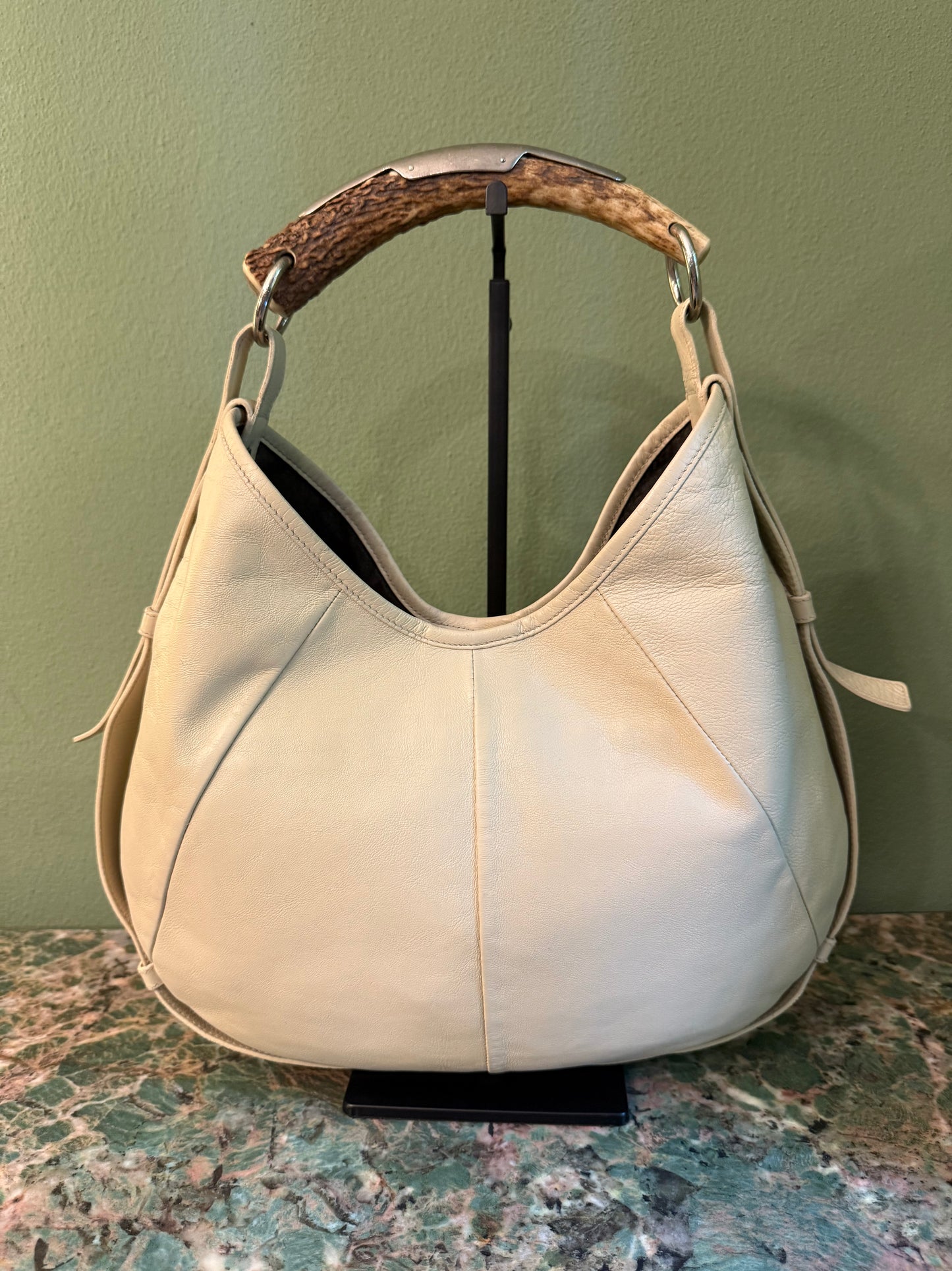 SAINT LAURENT CREAM MOMBASA HOBO BAG