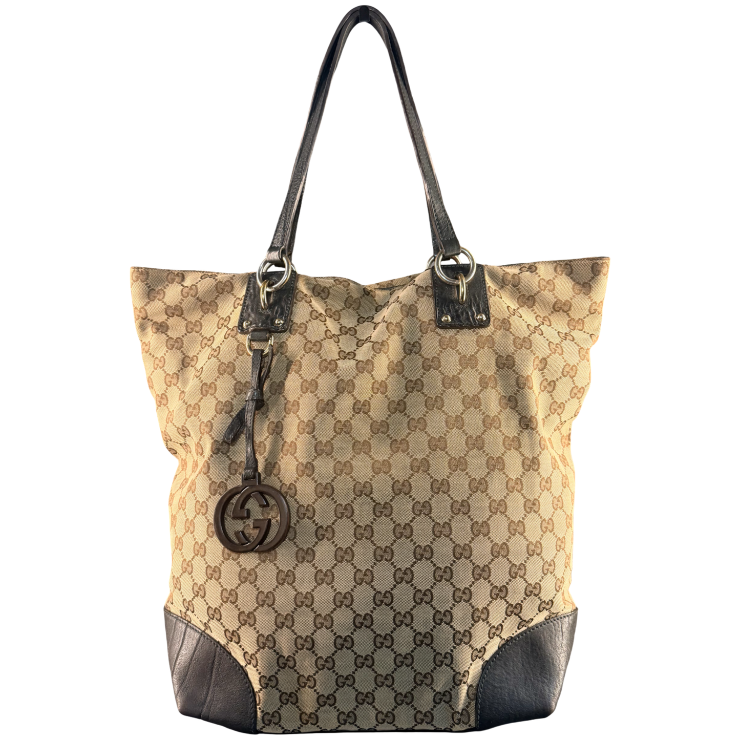 GUCCI LARGE GG CANVAS INTERLOCKING CHARM TOTE