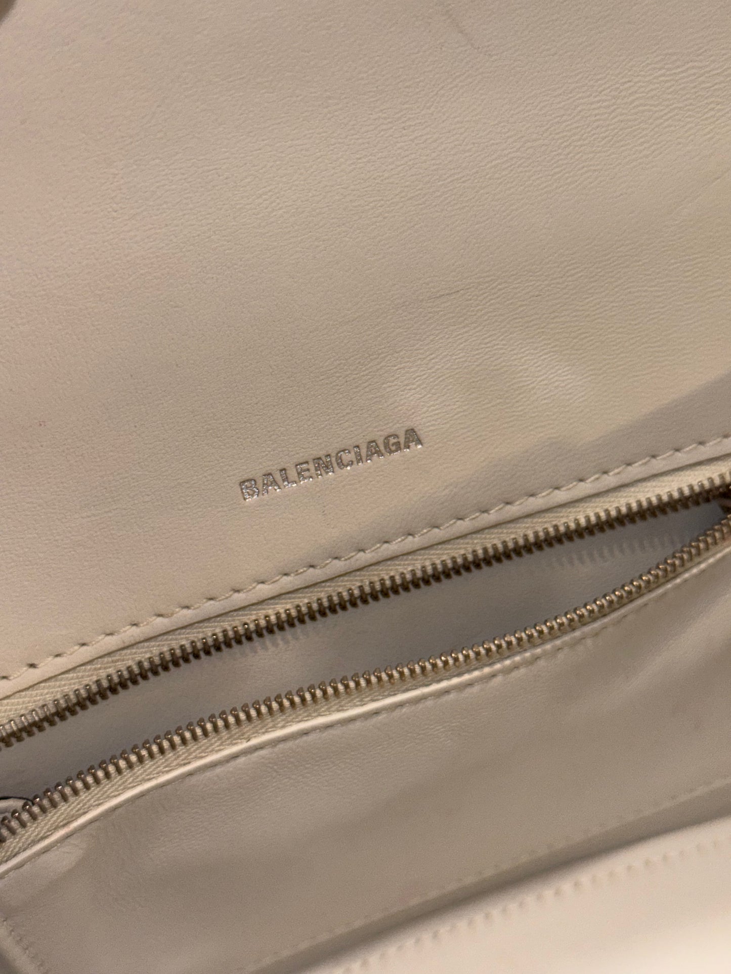 BALENCIAGA WHITE EMBOSSED CROCODILE SMALL HOURGLASS HANDBAG