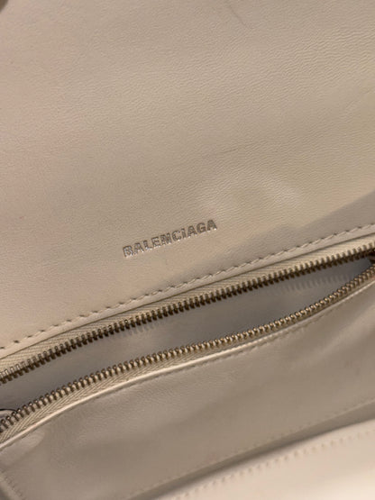 BALENCIAGA WHITE EMBOSSED CROCODILE SMALL HOURGLASS HANDBAG