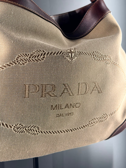 PRADA BROWN MAXI LOGO HOBO BAG