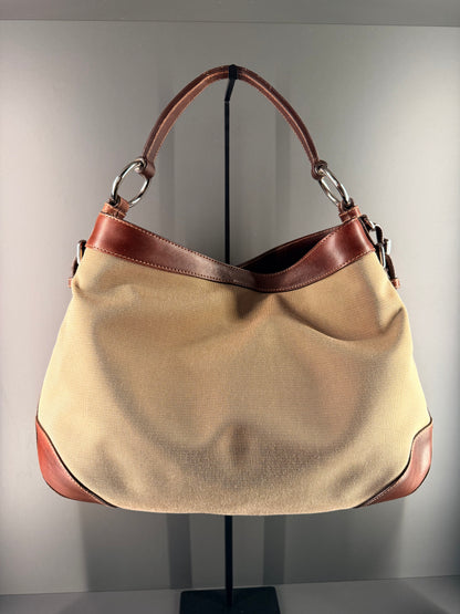PRADA BROWN MAXI LOGO HOBO BAG