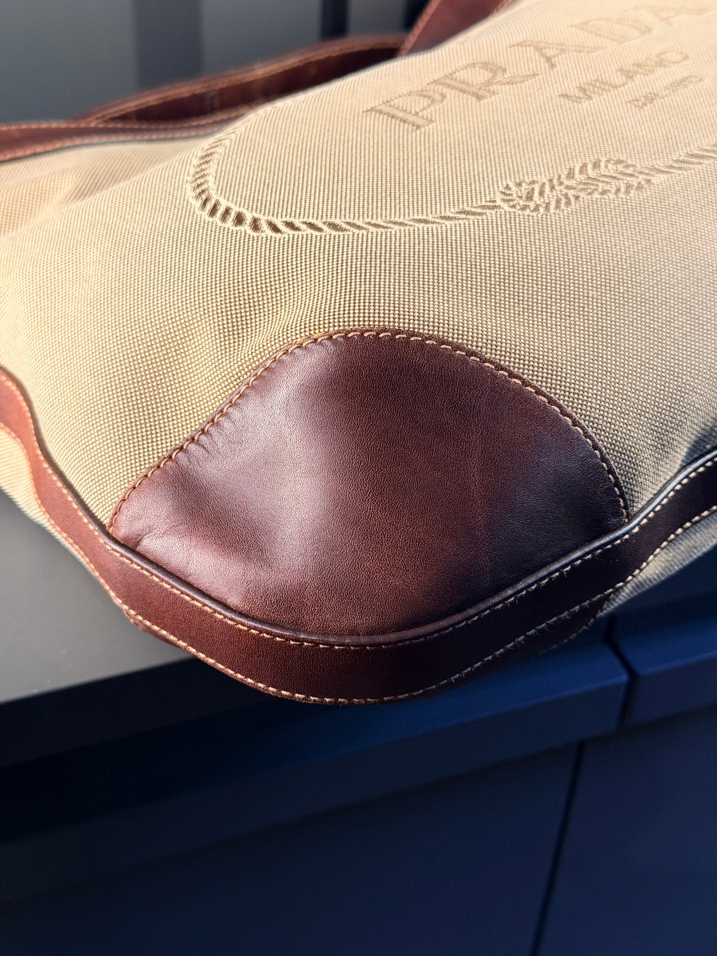 PRADA BROWN MAXI LOGO HOBO BAG