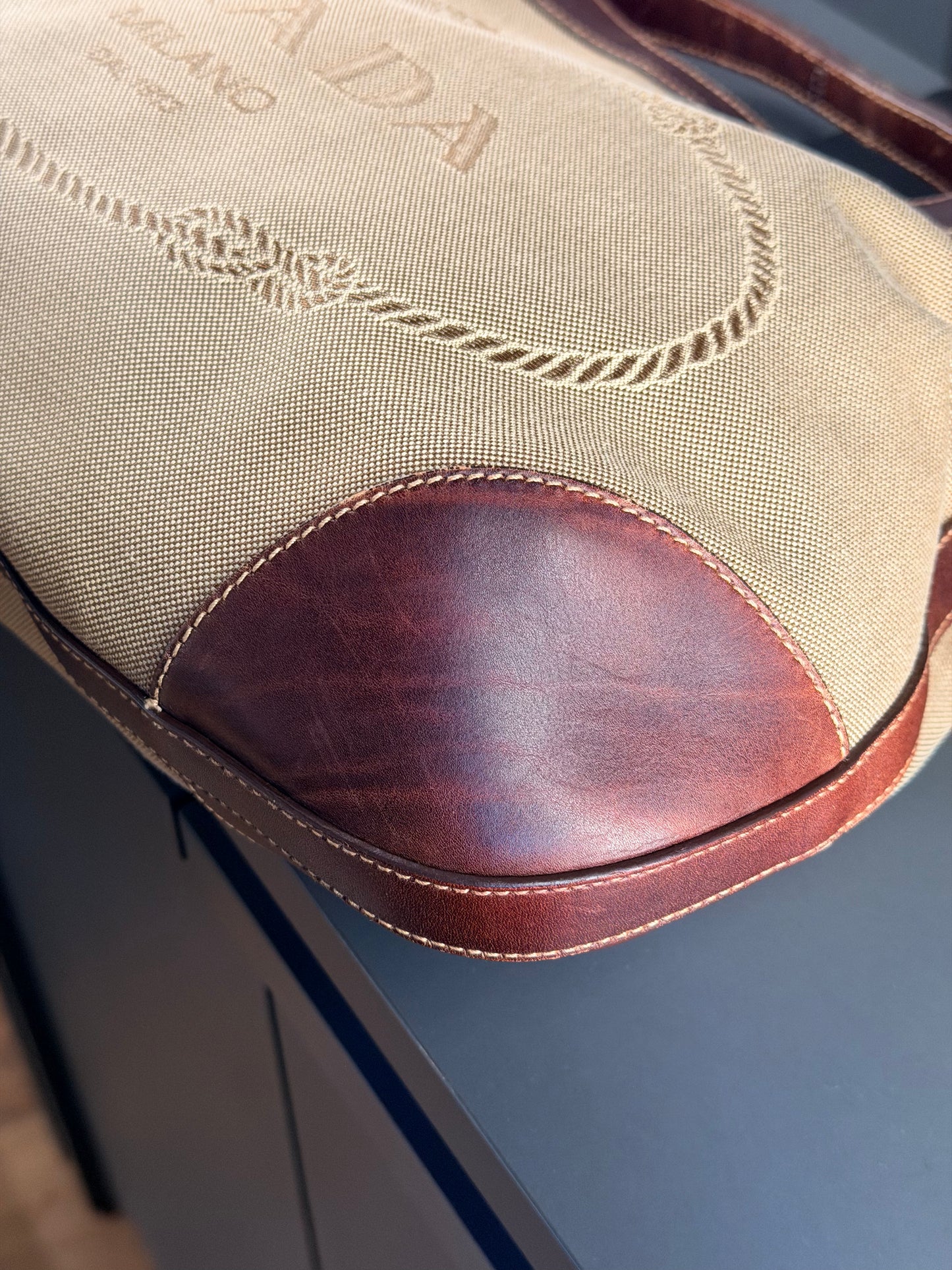 PRADA BROWN MAXI LOGO HOBO BAG