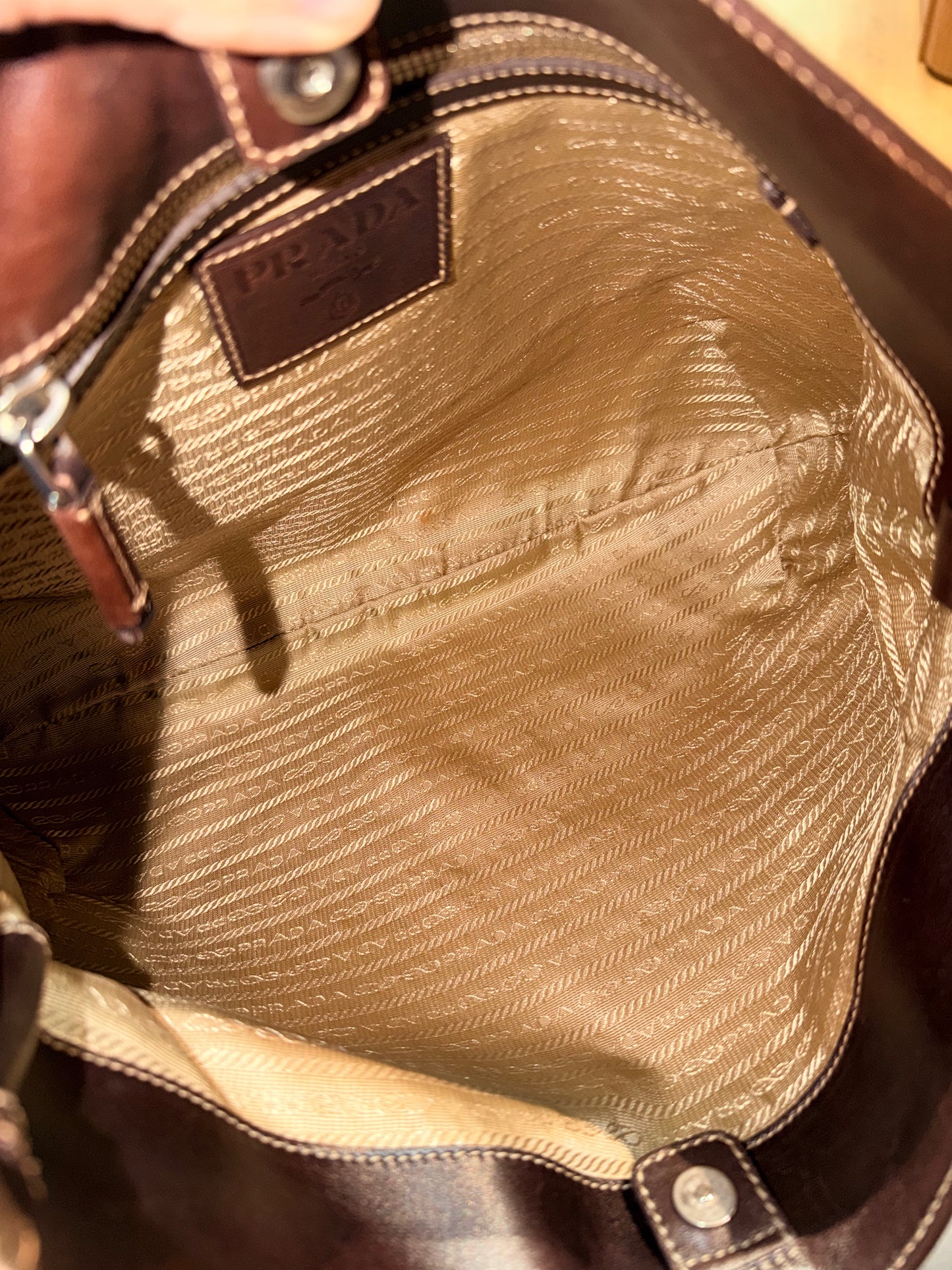 PRADA BROWN MAXI LOGO HOBO BAG