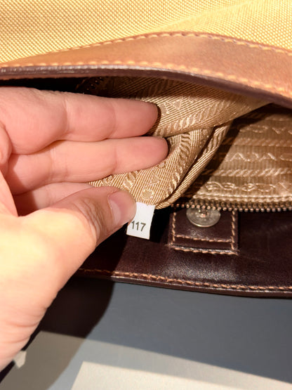 PRADA BROWN MAXI LOGO HOBO BAG