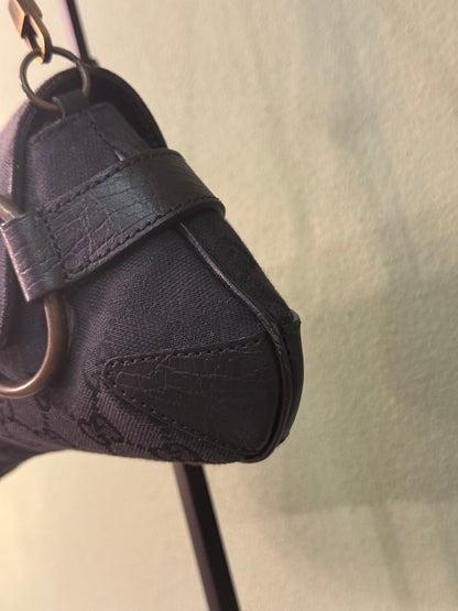 GUCCI BLACK MONOGRAM HORSEBIT CHAIN SHOULDER BAG