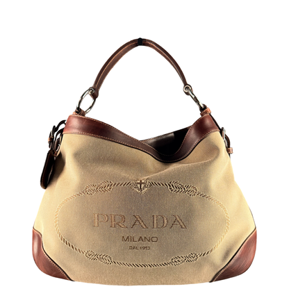PRADA BROWN MAXI LOGO HOBO BAG