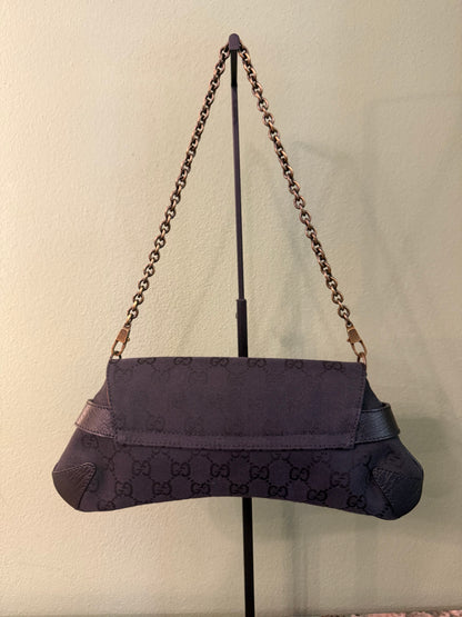 GUCCI BLACK MONOGRAM HORSEBIT CHAIN SHOULDER BAG
