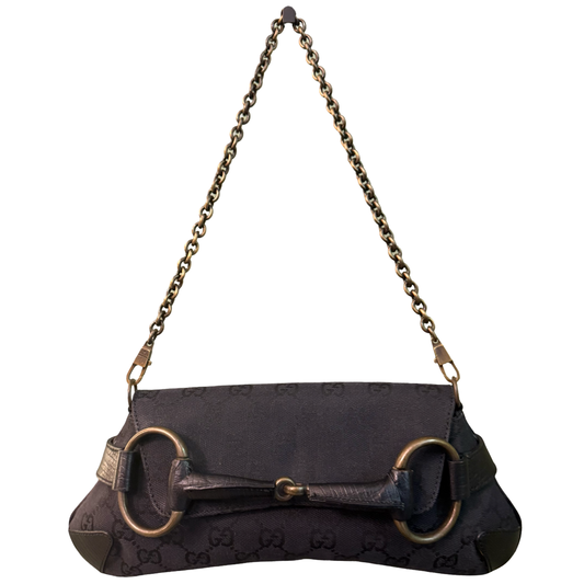 GUCCI BLACK MONOGRAM HORSEBIT CHAIN SHOULDER BAG