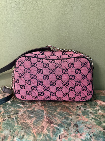 GUCCI PINK MONOGRAM MARMONT CAMERA BAG