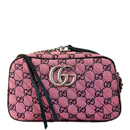 GUCCI PINK MONOGRAM MARMONT CAMERA BAG