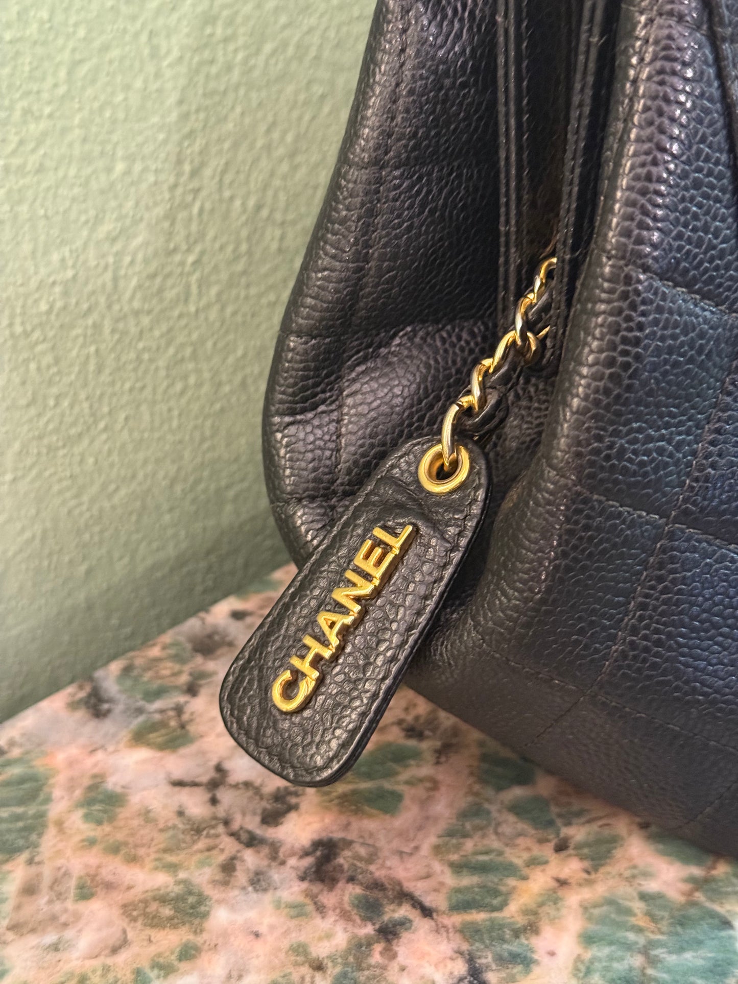 CHANEL BLACK CAVIAR SMALL SHOPPING BAG