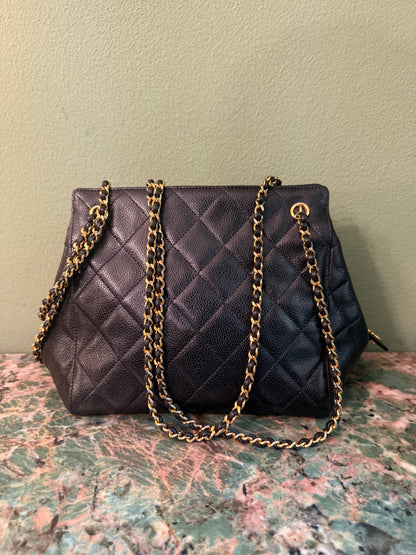 CHANEL BLACK CAVIAR SMALL SHOPPING BAG