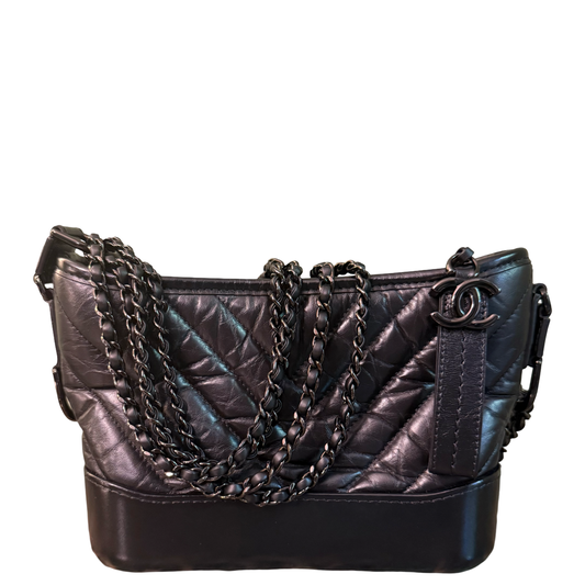 CHANEL SO BLACK CHEVRON MINI CABRIELLE CROSSBODY BAG