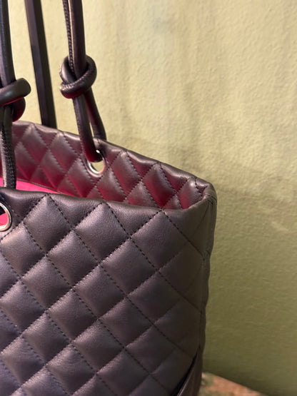 CHANEL BLACK LARGE CAMBON SHOPPING TOTE