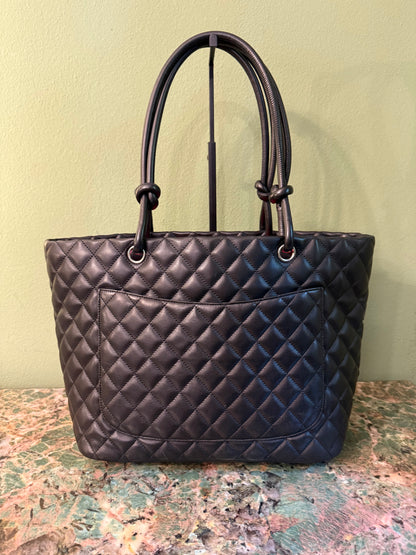 CHANEL BLACK LARGE CAMBON SHOPPING TOTE