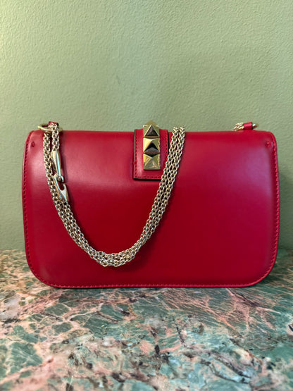 VALENTINO RED GLAMLOCK SHOULDER BAG