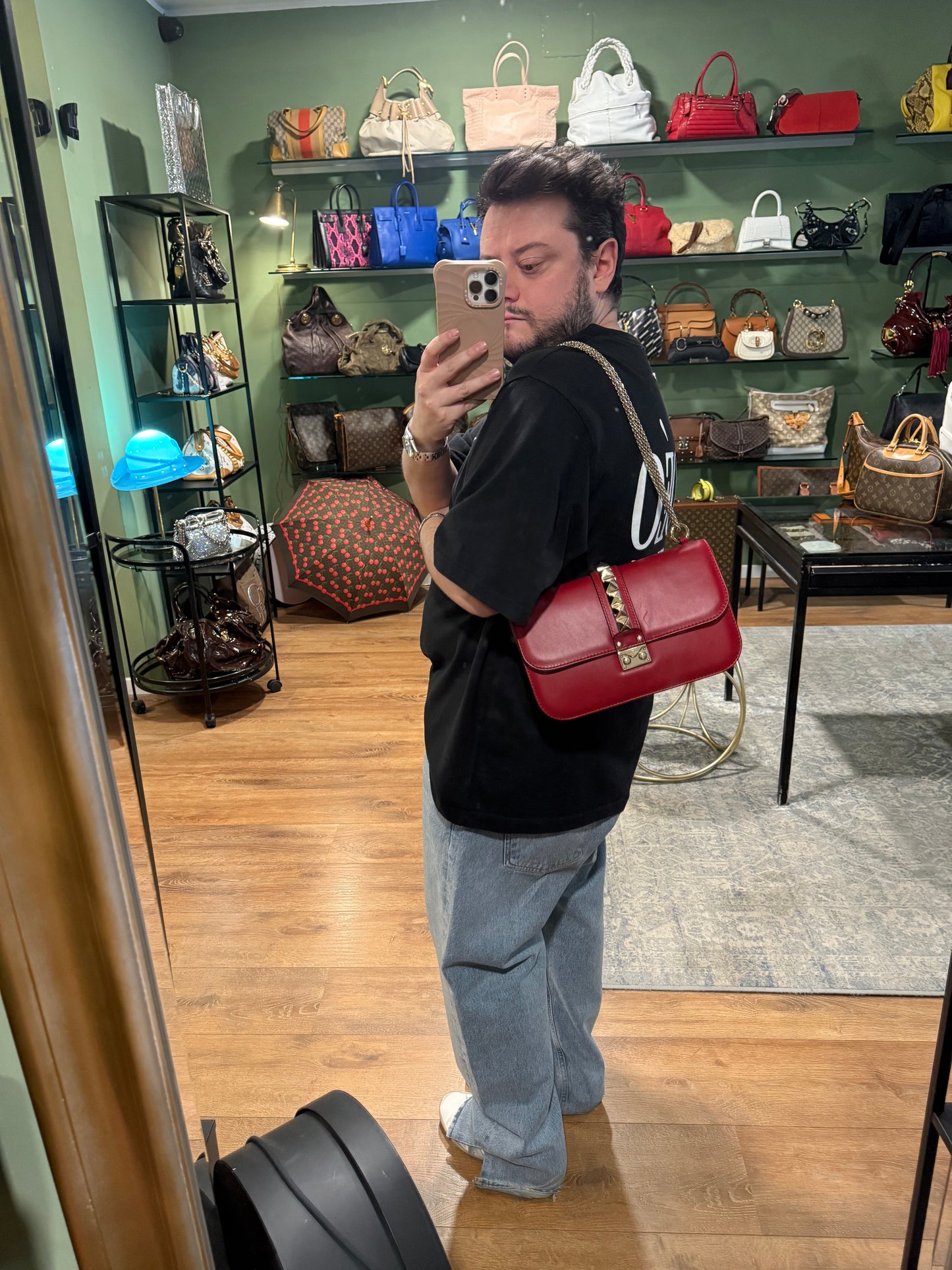 VALENTINO RED GLAMLOCK SHOULDER BAG