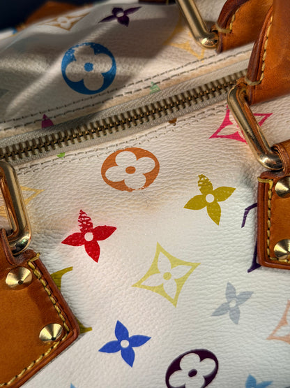 TAKASHI MURAKAMI X LOUIS VUITTON WHITE MULTICOLOR SPEEDY 30 BOSTON BAG