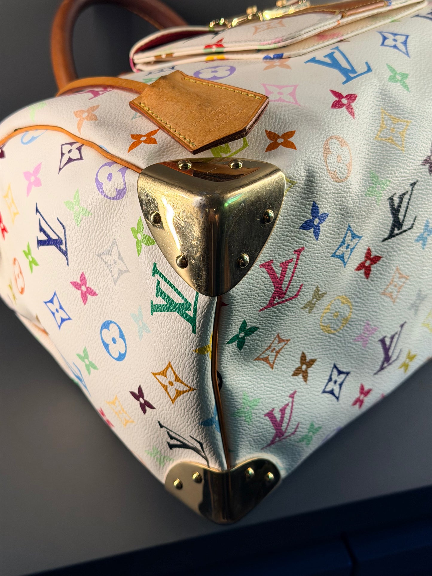 TAKASHI MURAKAMI X LOUIS VUITTON WHITE MULTICOLOR SPEEDY 30 BOSTON BAG