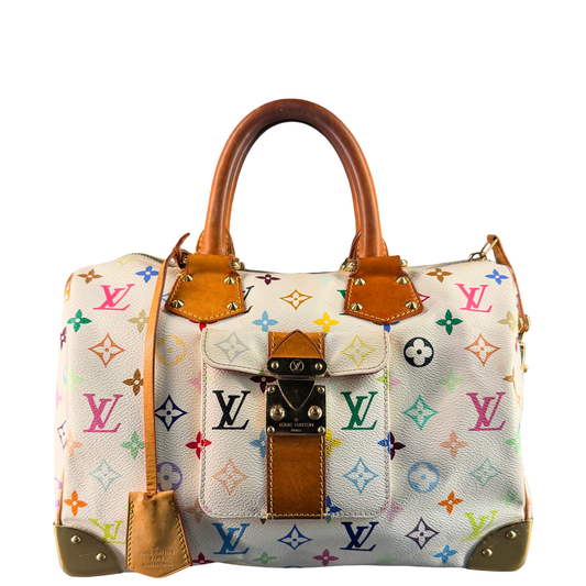 TAKASHI MURAKAMI X LOUIS VUITTON WHITE MULTICOLOR SPEEDY 30 BOSTON BAG