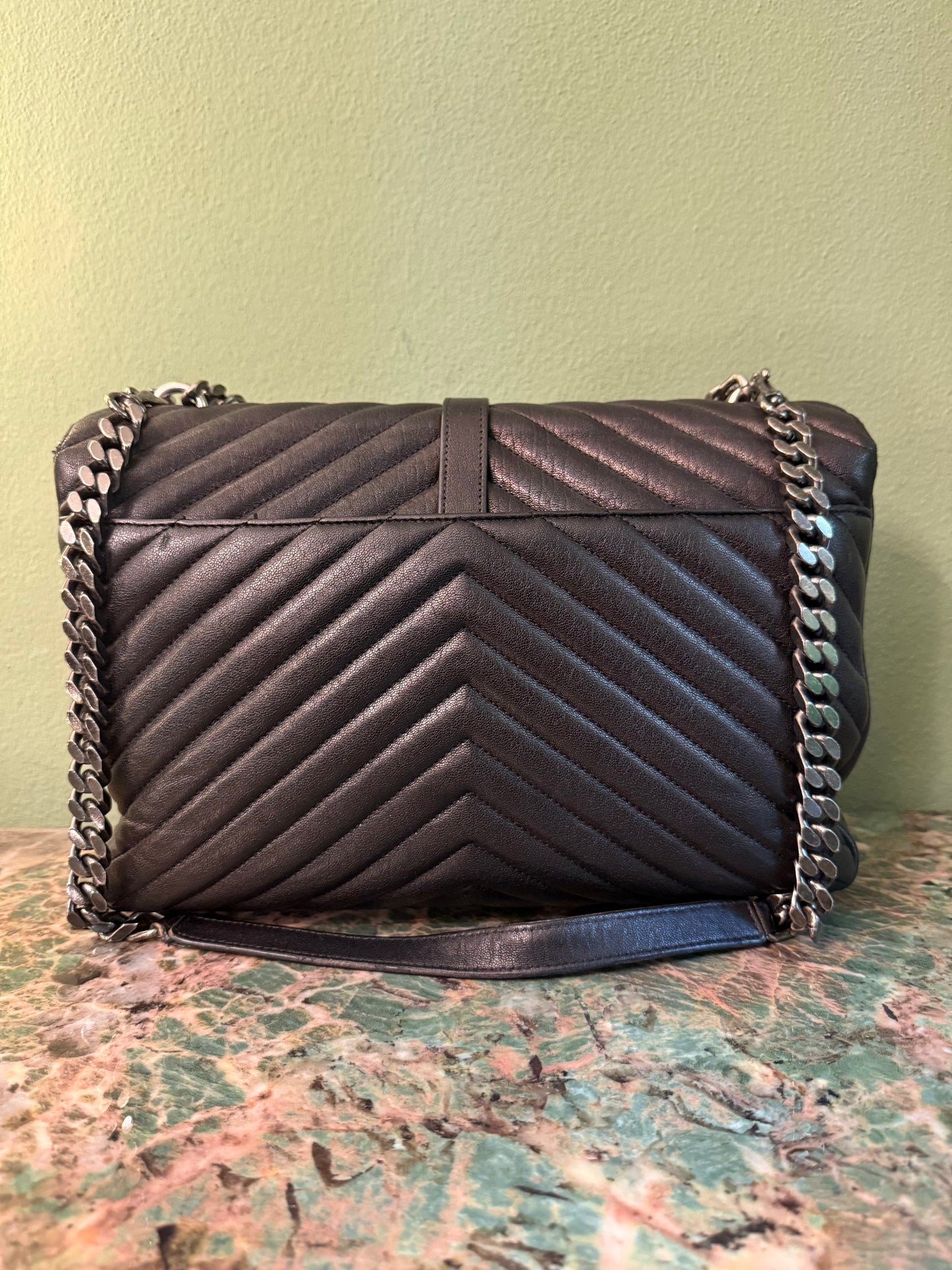 SAINT LAURENT BLACK LARGE COLLEGE SHOULDER BAG
