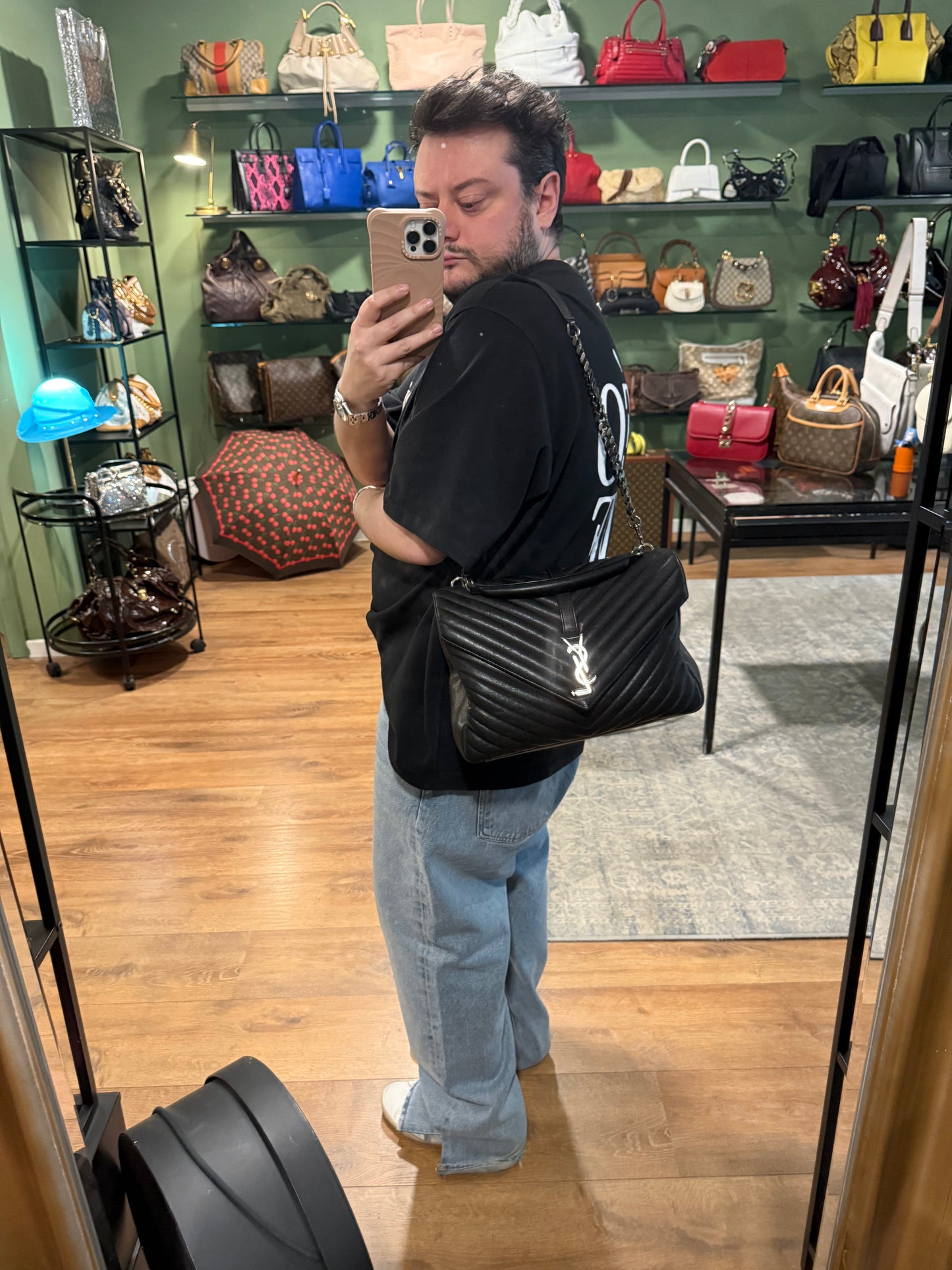 SAINT LAURENT BLACK LARGE COLLEGE SHOULDER BAG
