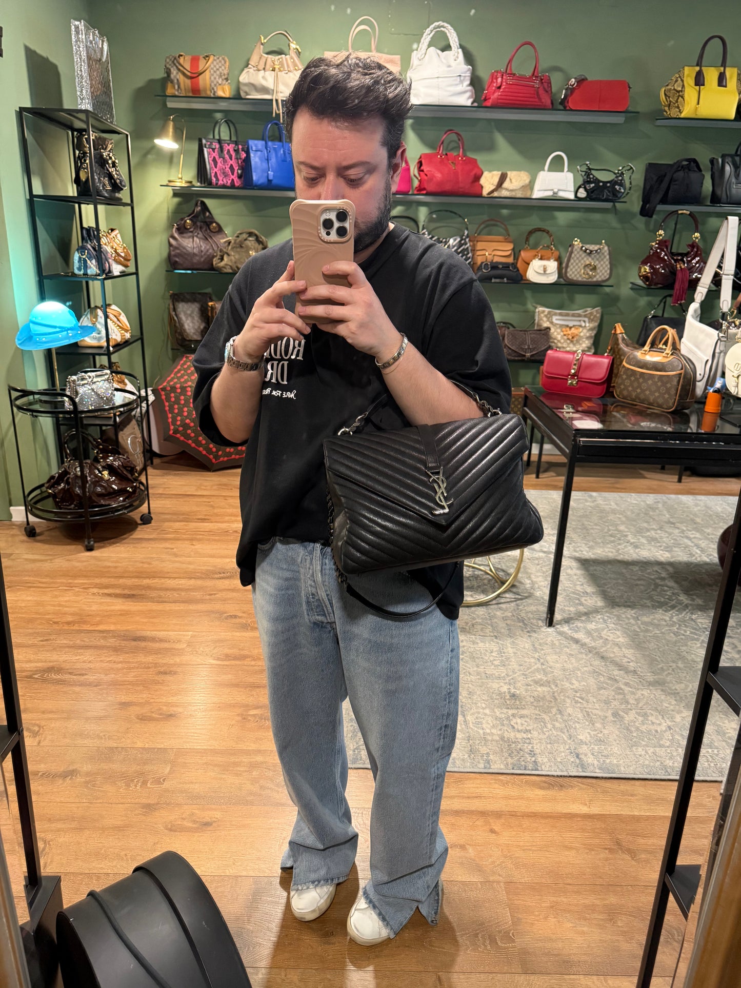 SAINT LAURENT BLACK LARGE COLLEGE SHOULDER BAG