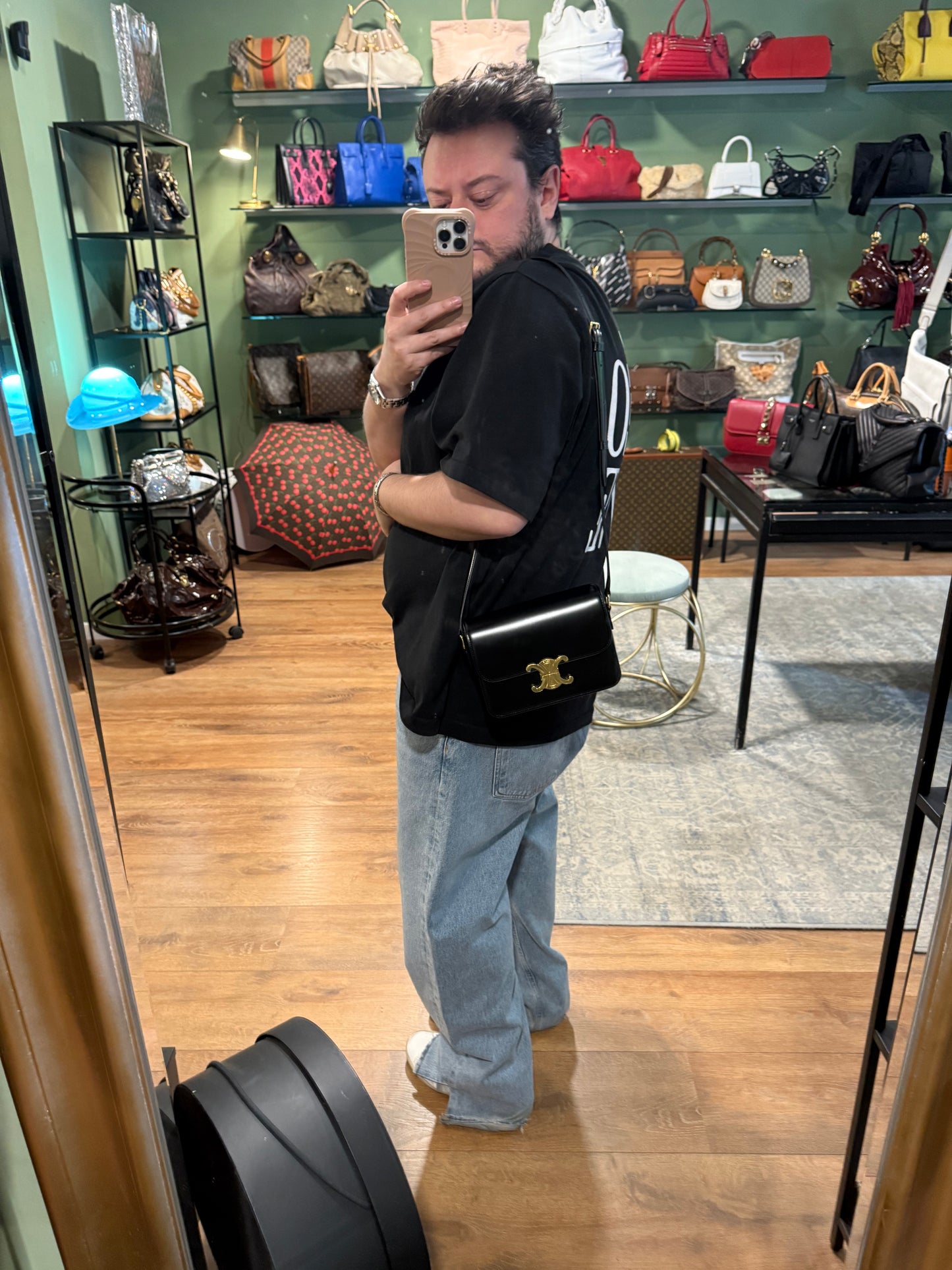 CELINE BLACK TEEN TRIOMPHE CROSSBODY BAG
