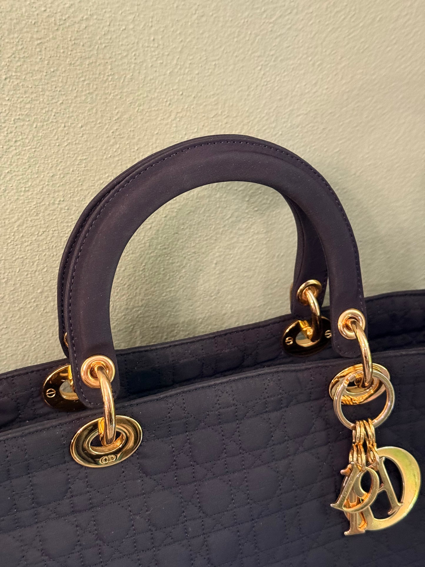 DIOR BLACK NYLON LARGE LADY DIOR HANDBAG