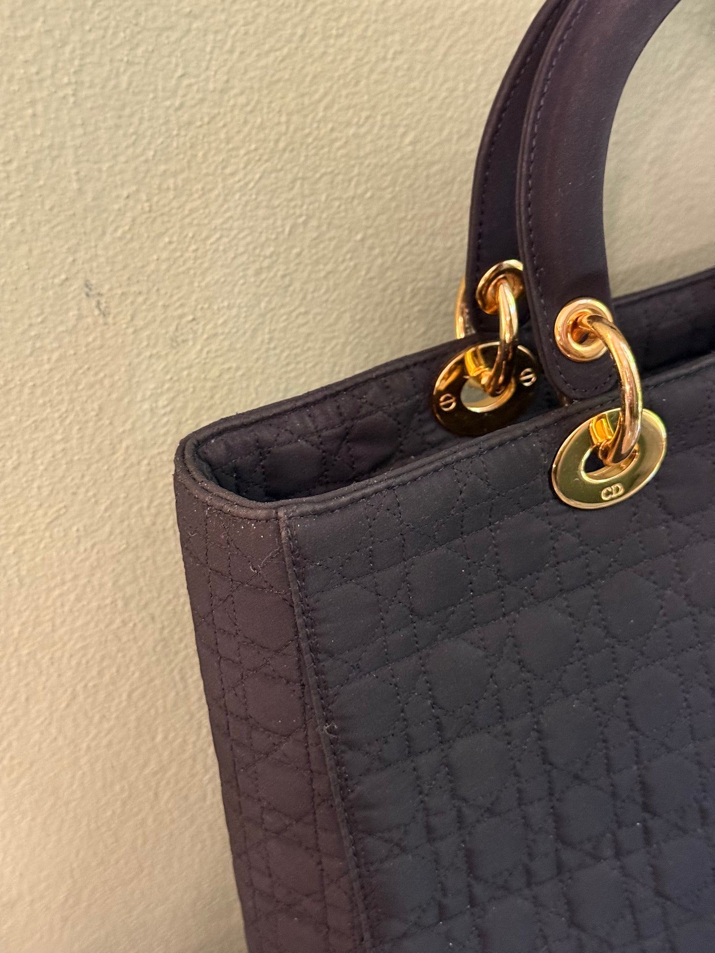 DIOR BLACK NYLON LARGE LADY DIOR HANDBAG