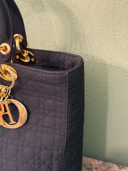 DIOR BLACK NYLON LARGE LADY DIOR HANDBAG