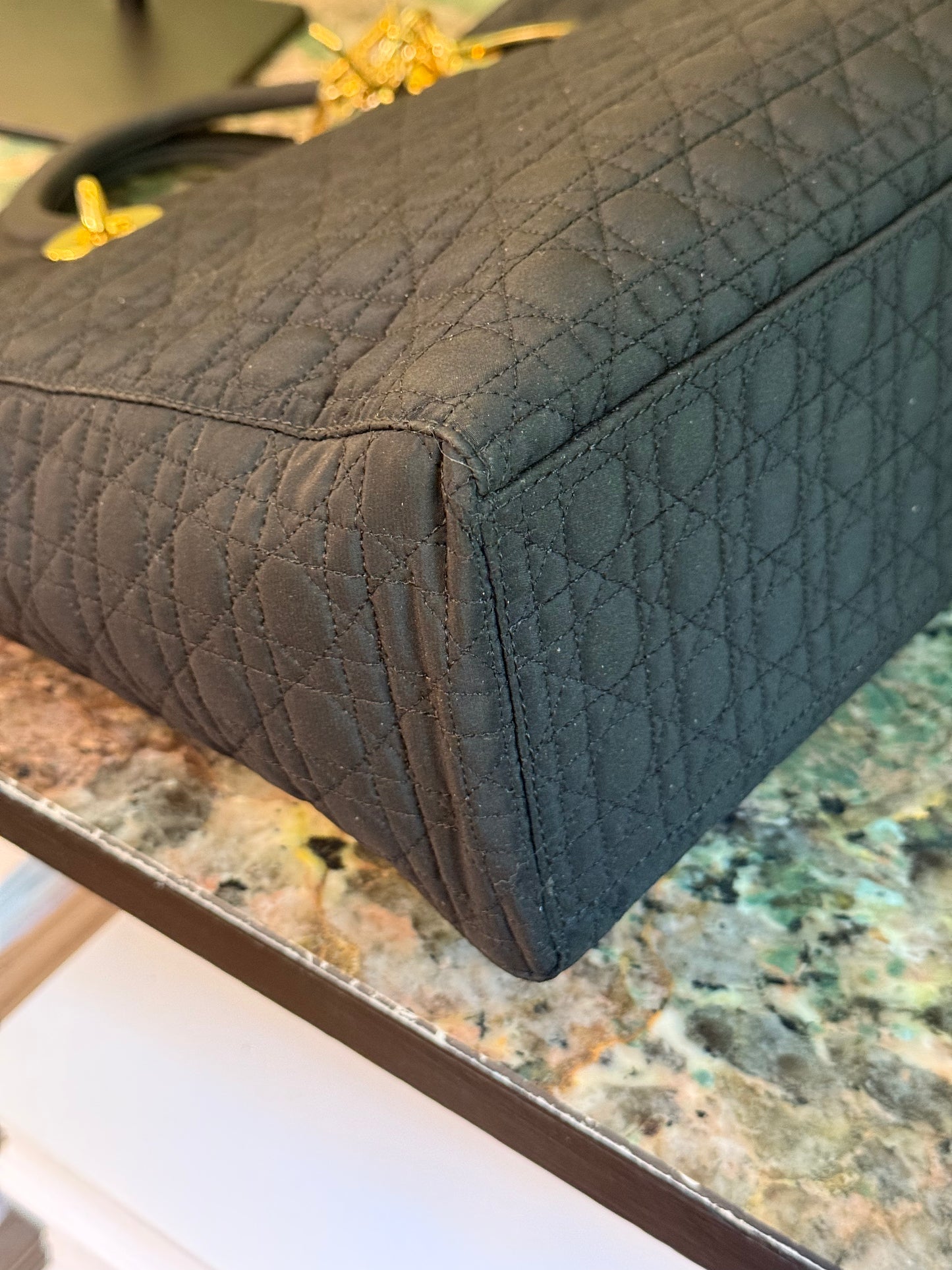 DIOR BLACK NYLON LARGE LADY DIOR HANDBAG