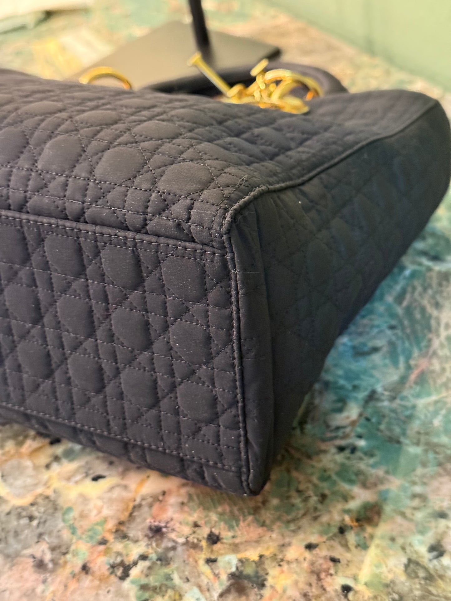DIOR BLACK NYLON LARGE LADY DIOR HANDBAG