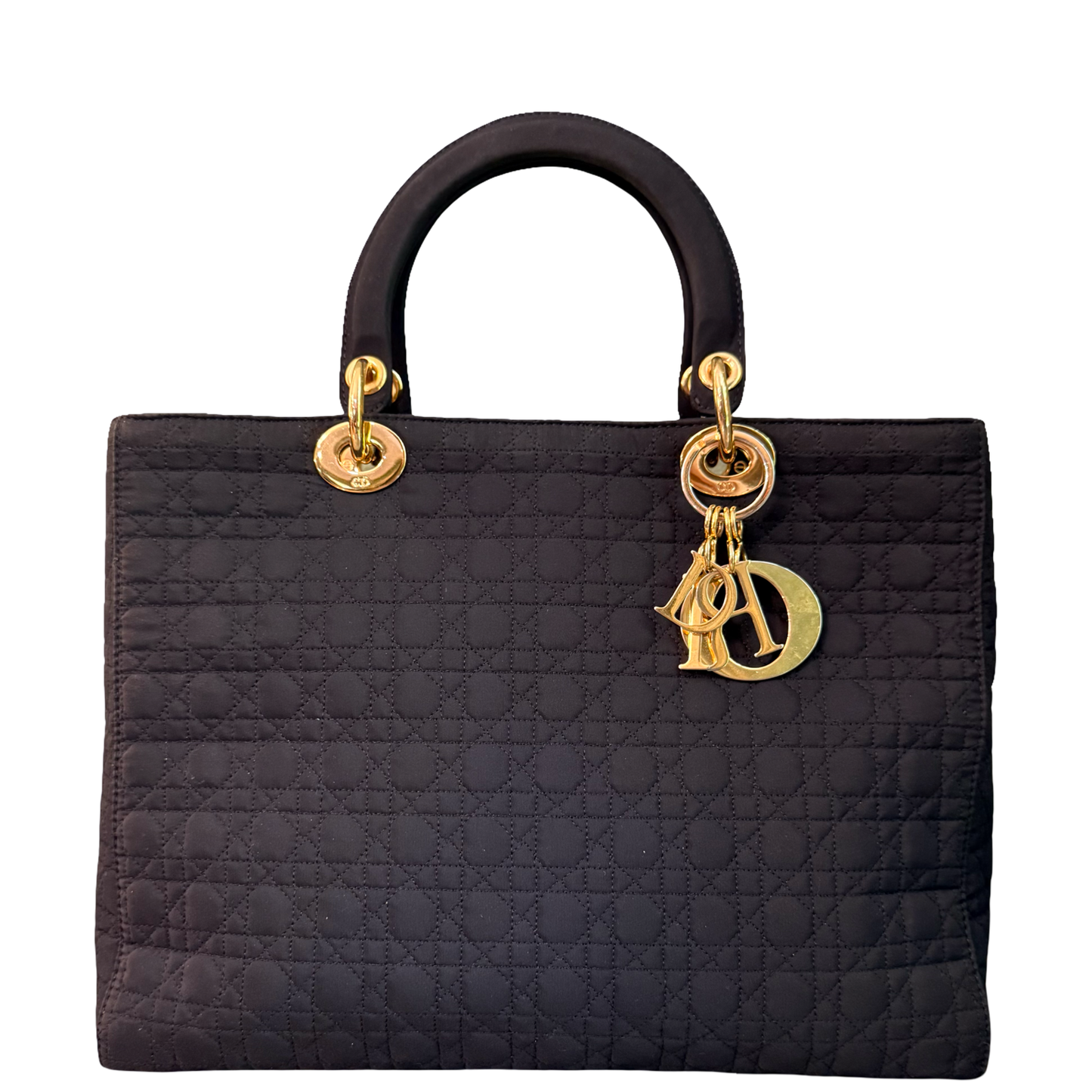 DIOR BLACK NYLON LARGE LADY DIOR HANDBAG