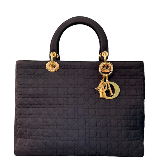 DIOR BLACK NYLON LARGE LADY DIOR HANDBAG