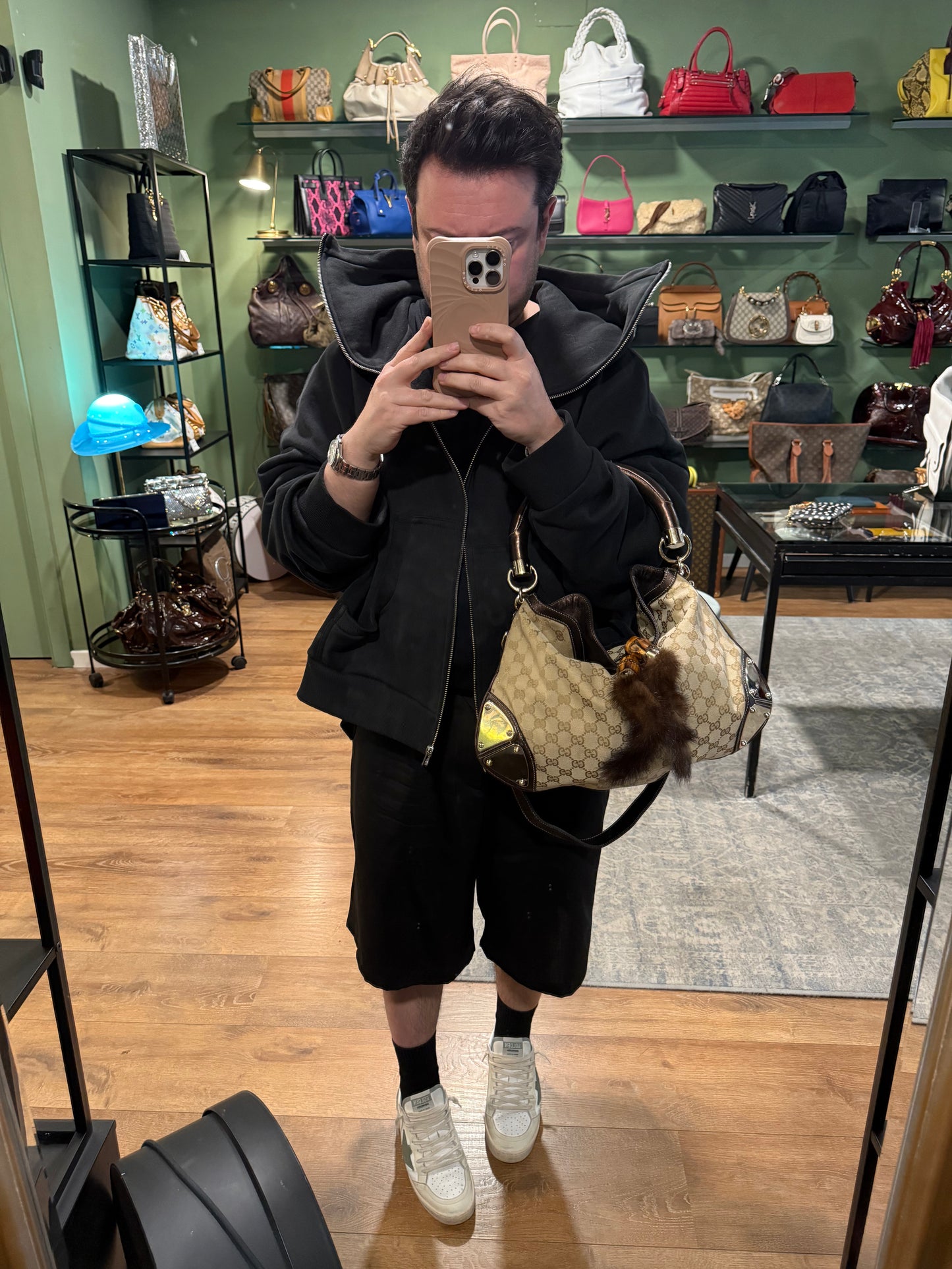 GUCCI MONOGRAM MINK MEDIUM INDY SHOULDER BAG