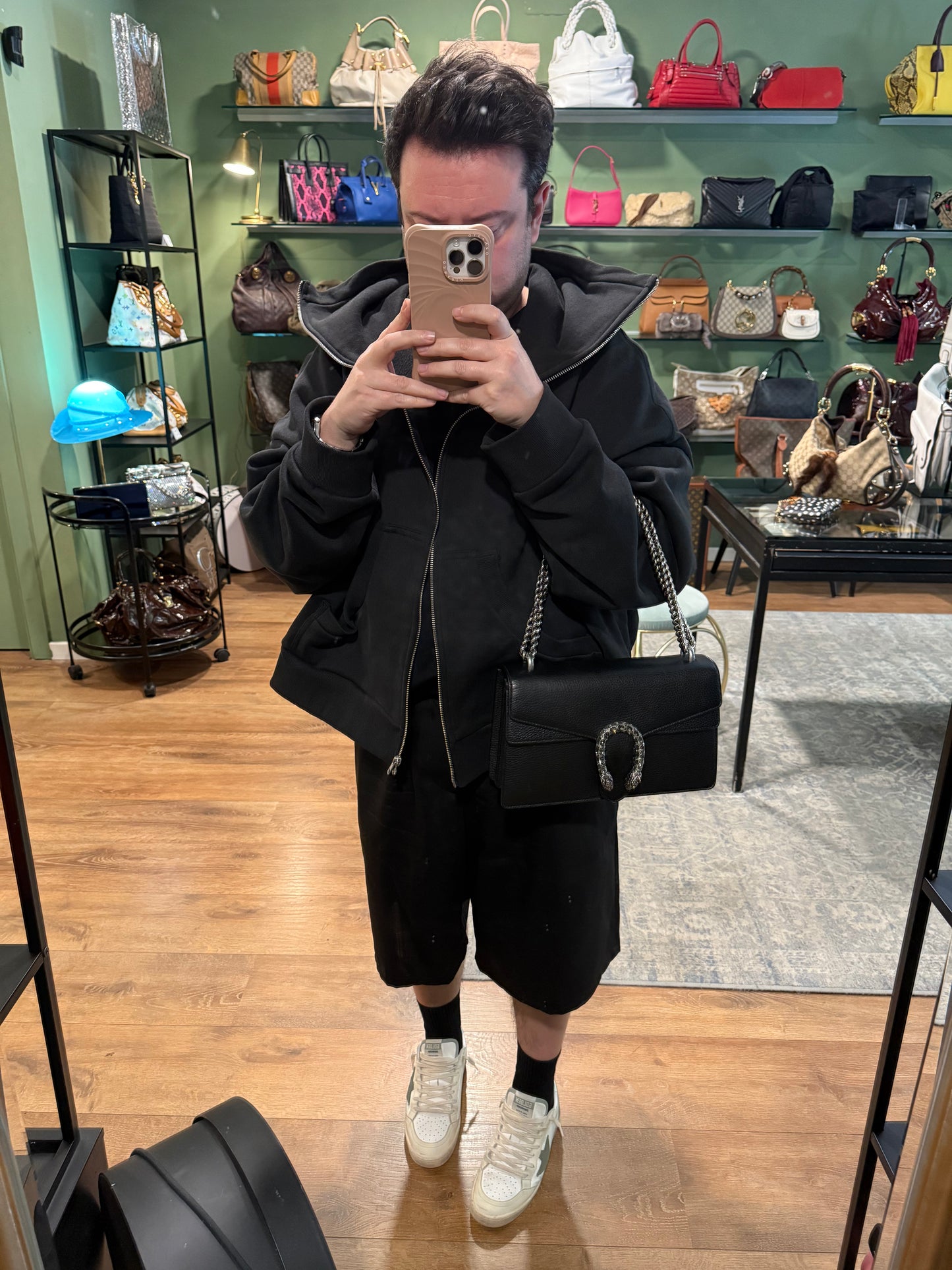 GUCCI MEDIUM BALCK LEATHER DIONYSUS SHOULDER BAG