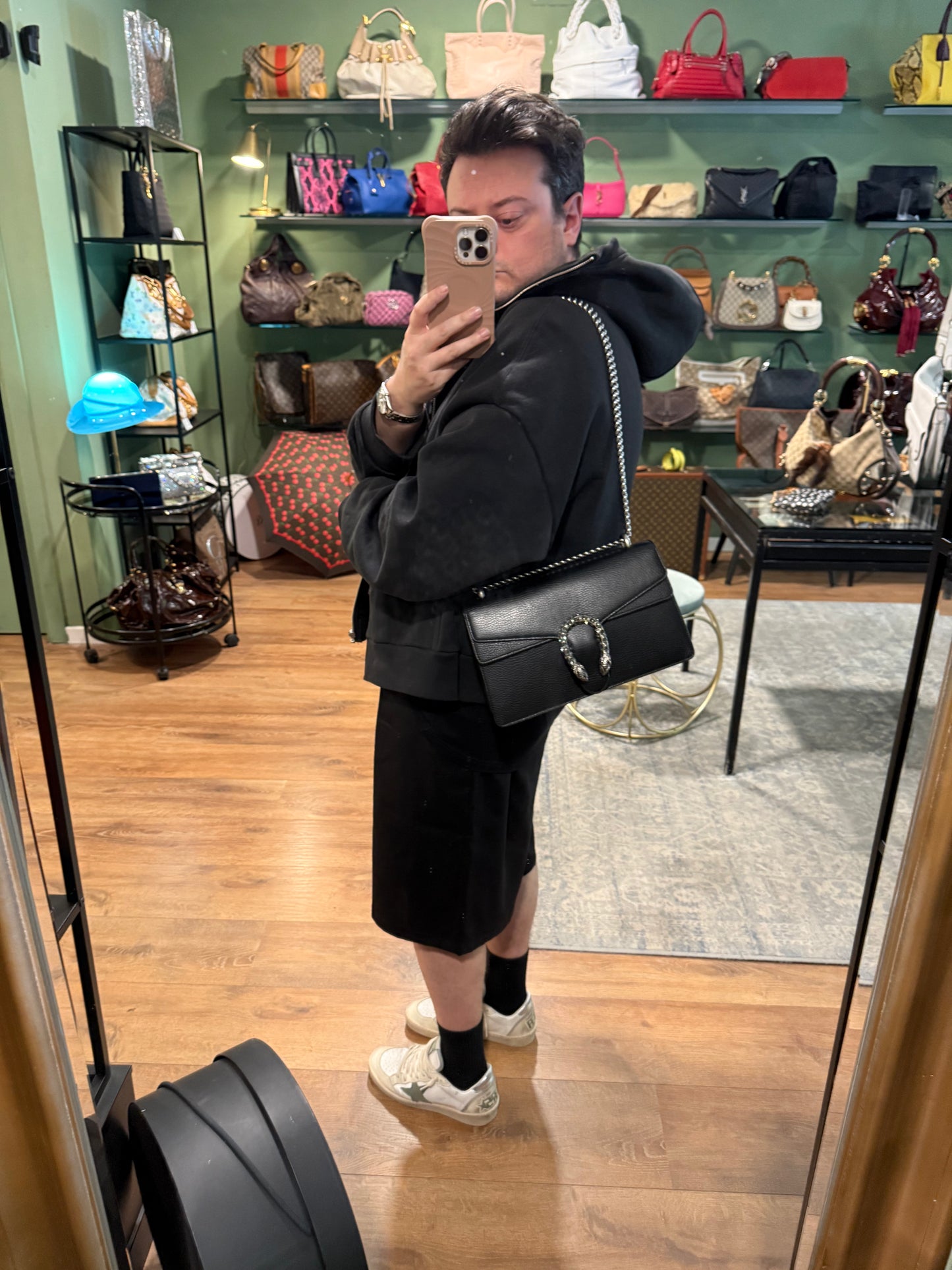 GUCCI MEDIUM BALCK LEATHER DIONYSUS SHOULDER BAG